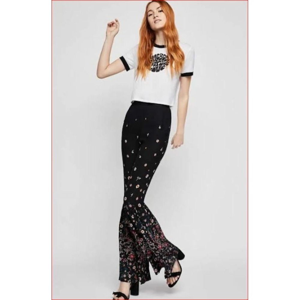BCBGeneration Black Floral Flare Pants ZNP2169917-001 XXS New